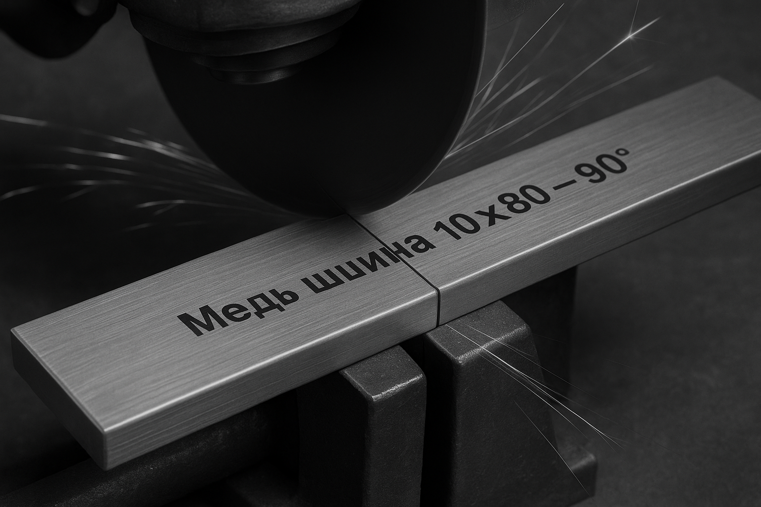 Дисковая резка: медная шина 10×80, 90°, с маркировкой длины